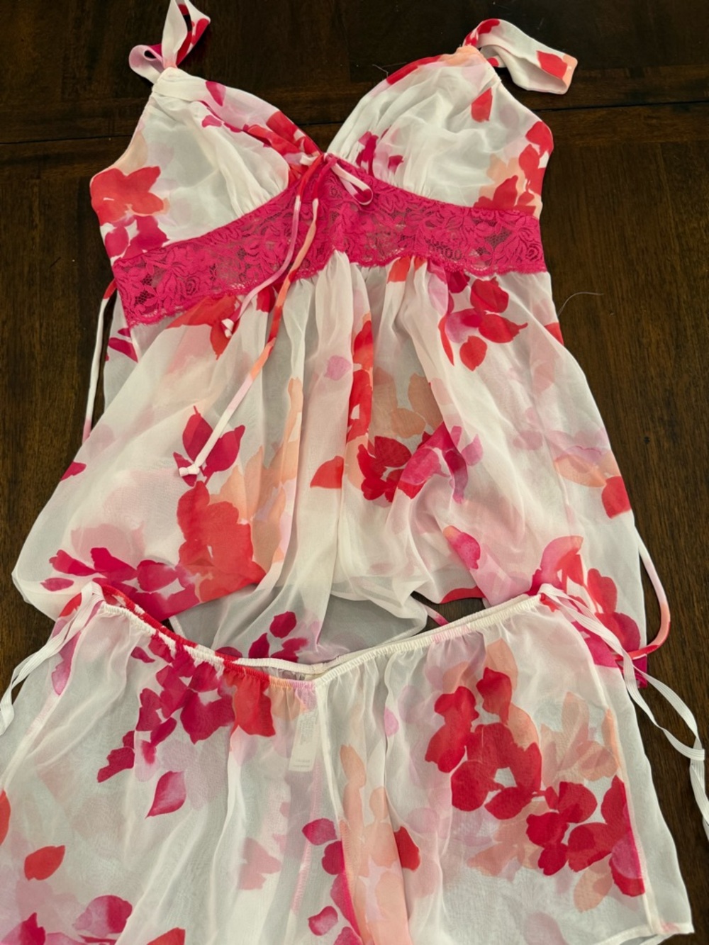 Sheer Floral Babydoll with Pink Lace Band